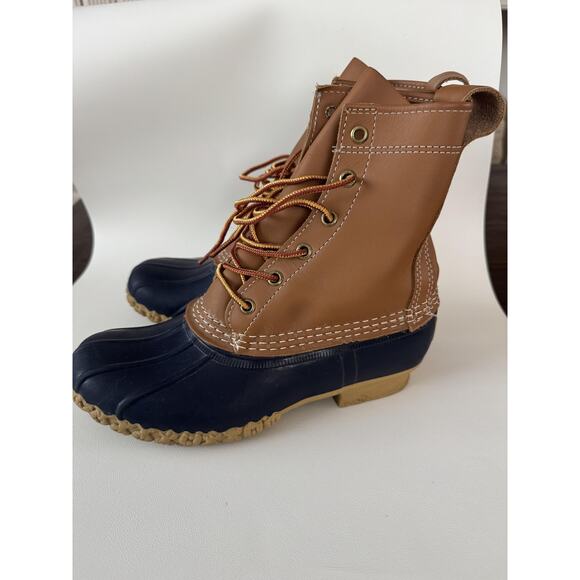 L.L.Bean Bean Boots Womens Size 8 Brown Navy Leather Duck Boots Maine Made - Picture 6 of 9